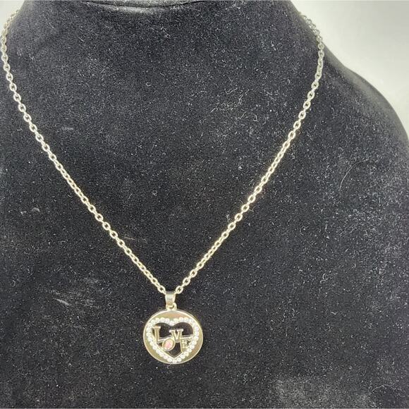 Vintage Heart Necklace Silver Heart Love Necklace Rhinestones Pink Stone Heart - Picture 8 of 8